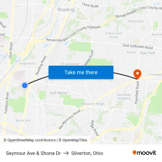 Seymour Ave & Shona Dr to Silverton, Ohio map
