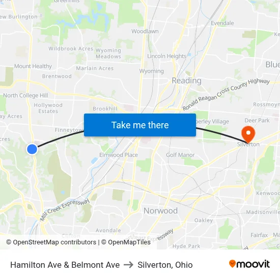 Hamilton Ave & Belmont Ave to Silverton, Ohio map