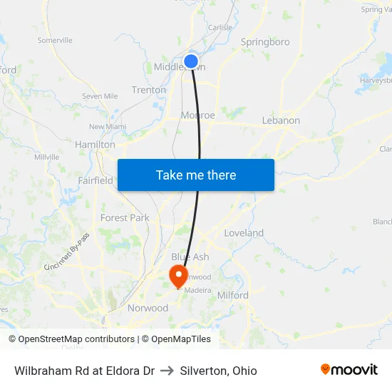Wilbraham Rd at Eldora Dr to Silverton, Ohio map