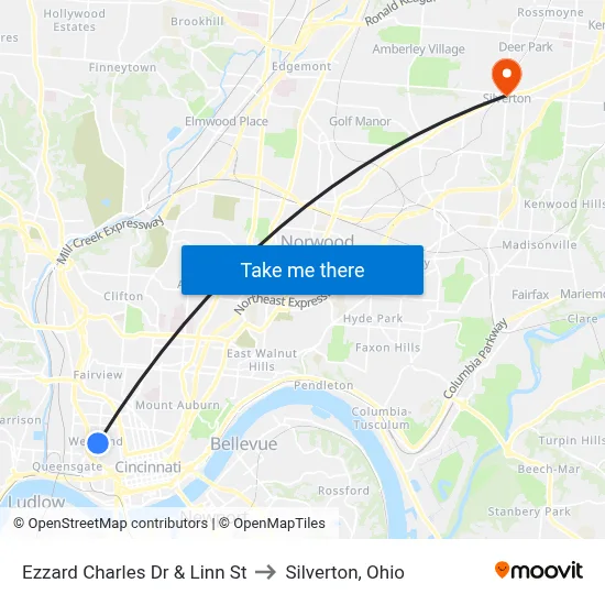 Ezzard Charles Dr & Linn St to Silverton, Ohio map