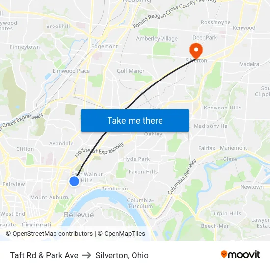 Taft Rd & Park Ave to Silverton, Ohio map