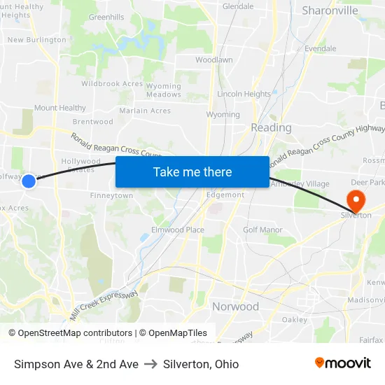 Simpson Ave & 2nd Ave to Silverton, Ohio map