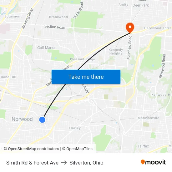 Smith Rd & Forest Ave to Silverton, Ohio map