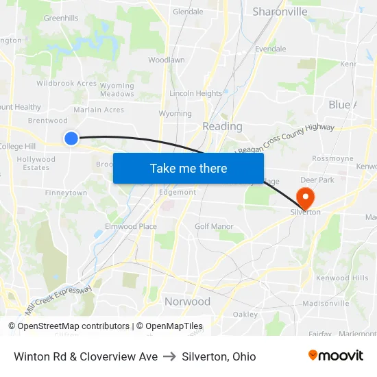 Winton Rd & Cloverview Ave to Silverton, Ohio map