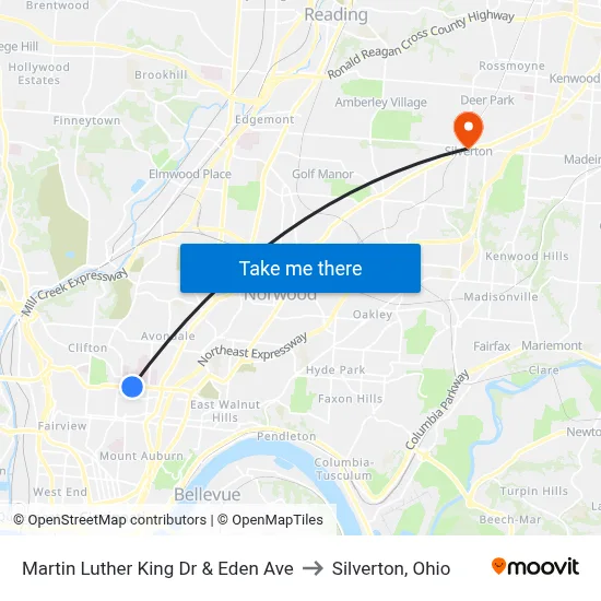 Martin Luther King Dr & Eden Ave to Silverton, Ohio map