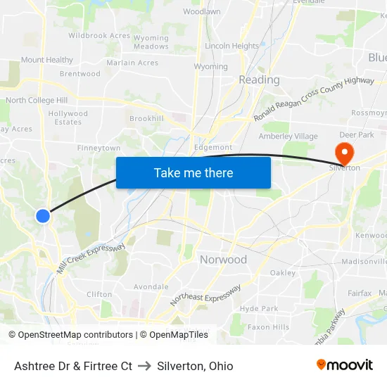 Ashtree Dr & Firtree Ct to Silverton, Ohio map