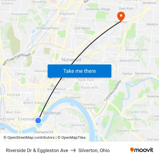 Riverside Dr & Eggleston Ave to Silverton, Ohio map