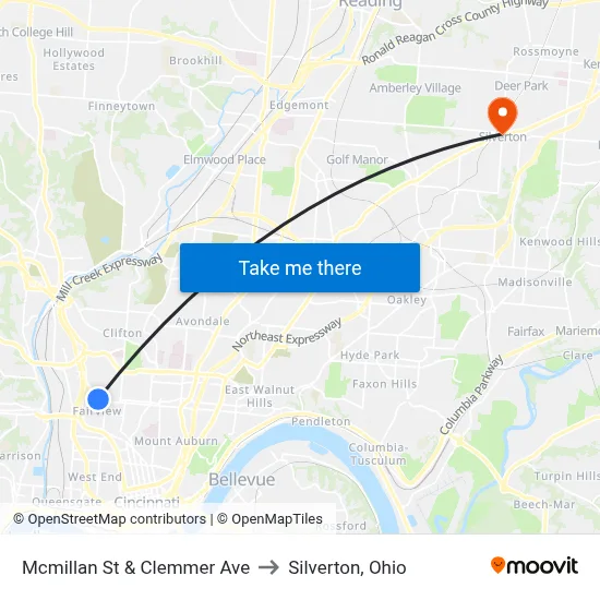 Mcmillan St & Clemmer Ave to Silverton, Ohio map