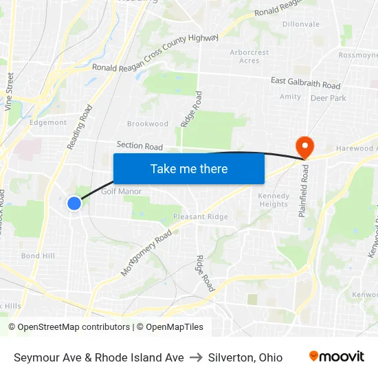 Seymour Ave & Rhode Island Ave to Silverton, Ohio map