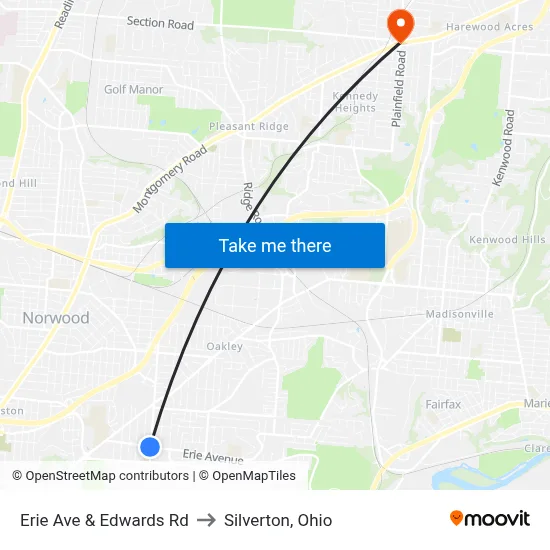 Erie Ave & Edwards Rd to Silverton, Ohio map