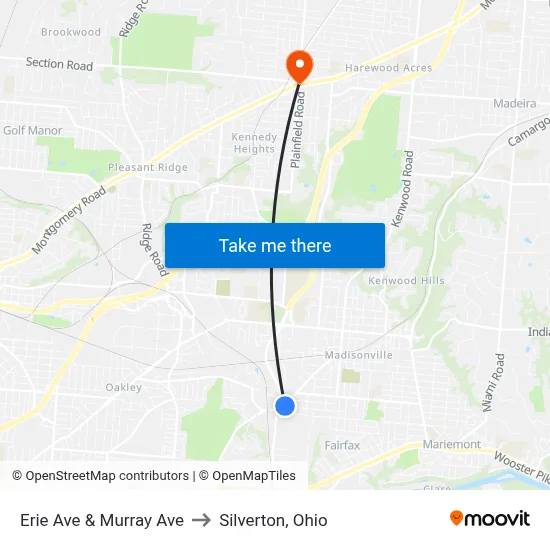 Erie Ave & Murray Ave to Silverton, Ohio map