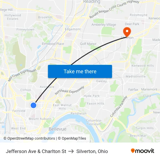 Jefferson Ave & Charlton St to Silverton, Ohio map
