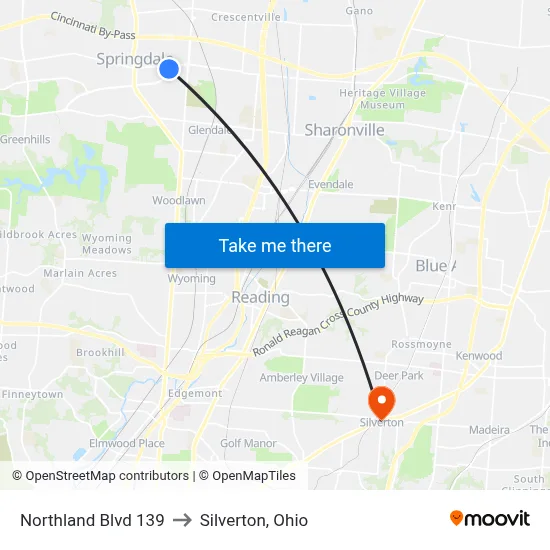 Northland Blvd 139 to Silverton, Ohio map