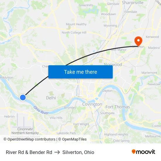 River Rd & Bender Rd to Silverton, Ohio map
