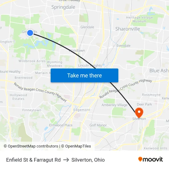 Enfield St & Farragut Rd to Silverton, Ohio map