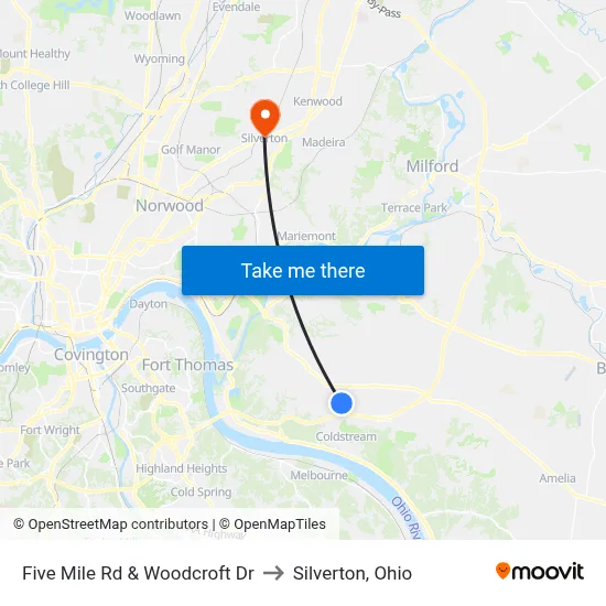 Five Mile Rd & Woodcroft Dr to Silverton, Ohio map