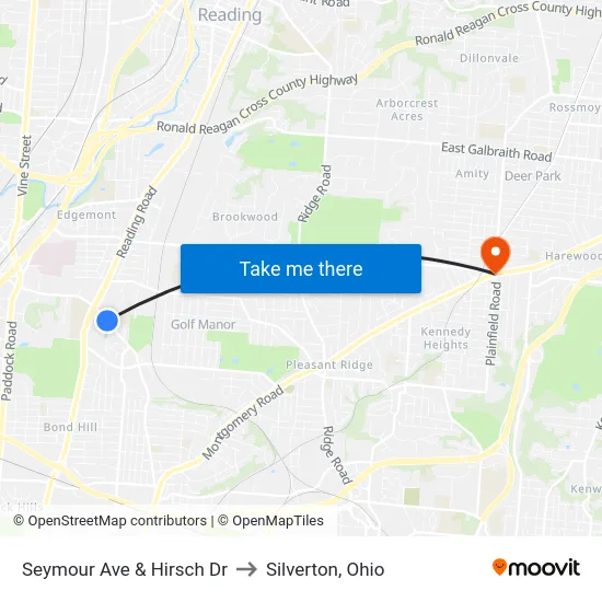 Seymour Ave & Hirsch Dr to Silverton, Ohio map