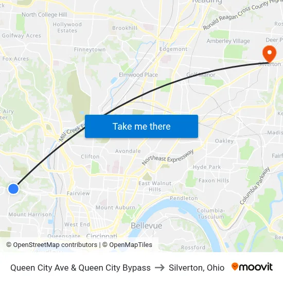 Queen City Ave & Queen City Bypass to Silverton, Ohio map