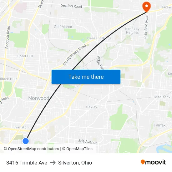 3416 Trimble Ave to Silverton, Ohio map