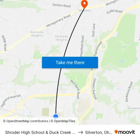 Shroder High School & Duck Creek Rd to Silverton, Ohio map