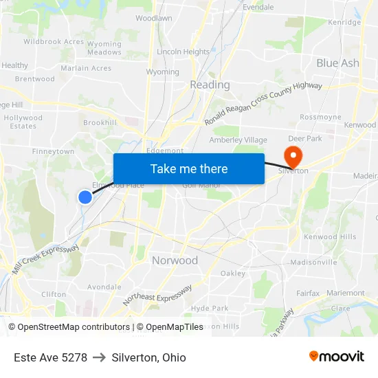 Este Ave 5278 to Silverton, Ohio map