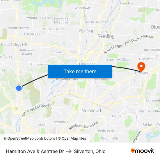 Hamilton Ave & Ashtree Dr to Silverton, Ohio map