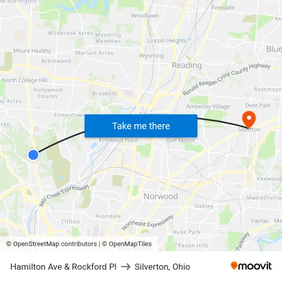 Hamilton Ave & Rockford Pl to Silverton, Ohio map