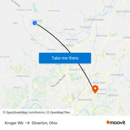 Kroger Wb to Silverton, Ohio map