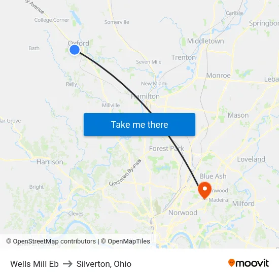 Wells Mill Eb to Silverton, Ohio map