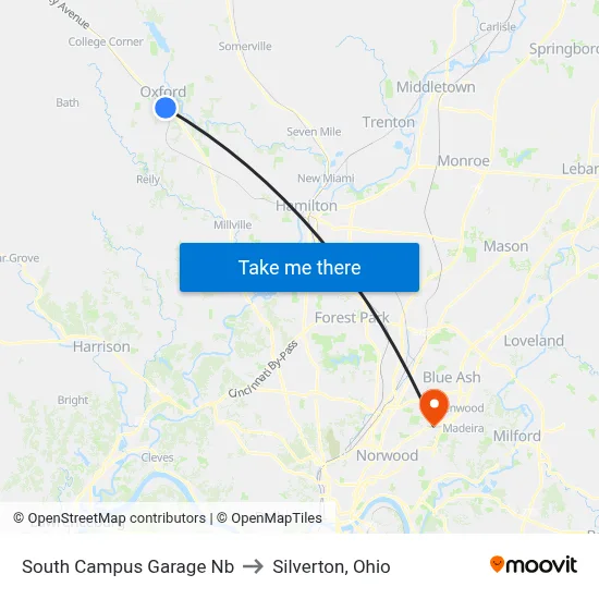 South Campus Garage Nb to Silverton, Ohio map