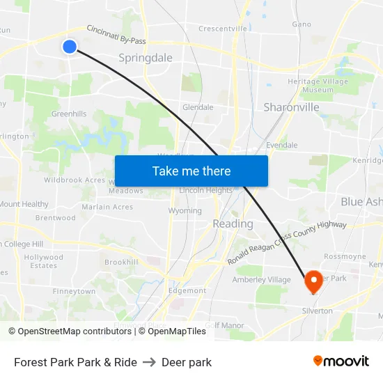 Forest Park Park & Ride to Deer park map