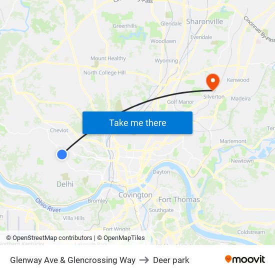 Glenway Ave & Glencrossing Way to Deer park map