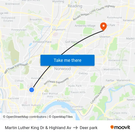 Martin Luther King Dr & Highland Av to Deer park map
