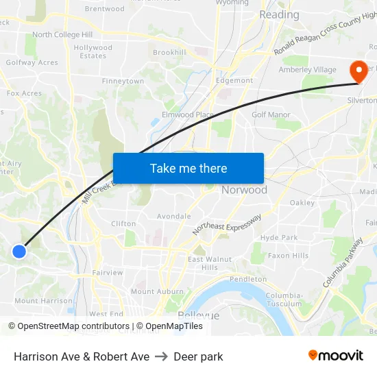 Harrison Ave & Robert Ave to Deer park map