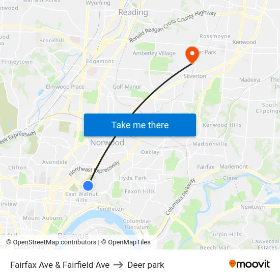 Fairfax Ave & Fairfield Ave to Deer park map