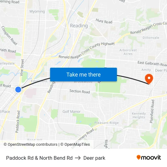 Paddock Rd & North Bend Rd to Deer park map