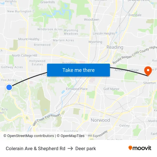 Colerain Ave & Shepherd Rd to Deer park map