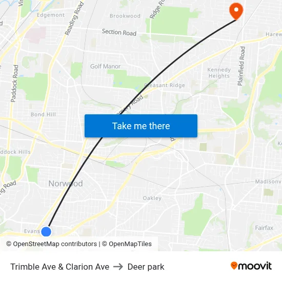 Trimble Ave & Clarion Ave to Deer park map