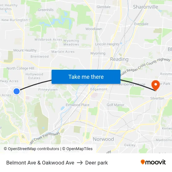 Belmont Ave & Oakwood Ave to Deer park map