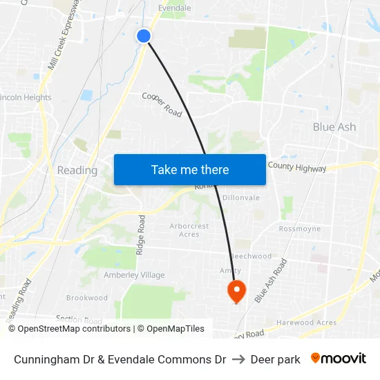 Cunningham Dr & Evendale Commons Dr to Deer park map