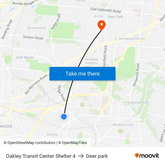 Oakley Transit Center Shelter 4 to Deer park map