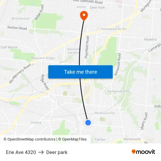 Erie Ave 4320 to Deer park map