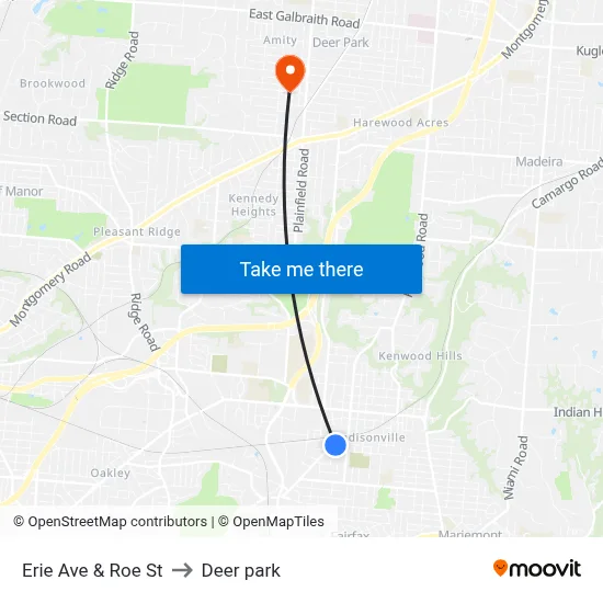 Erie Ave & Roe St to Deer park map