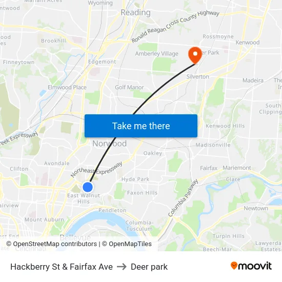Hackberry St & Fairfax Ave to Deer park map