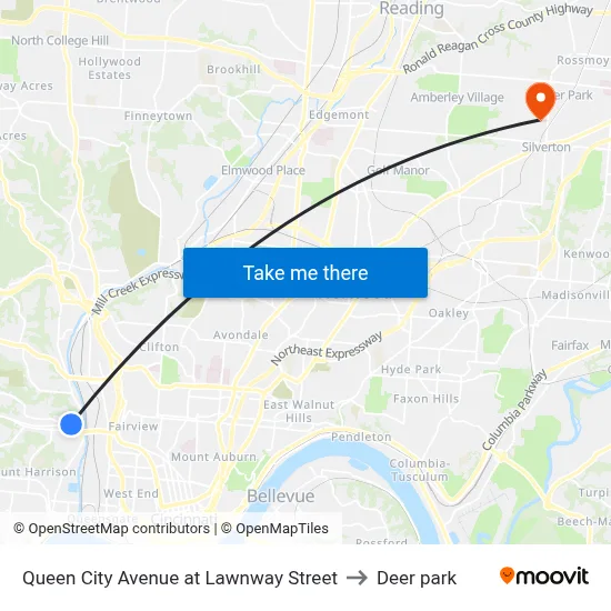 Queen City Avenue at Lawnway Street to Deer park map