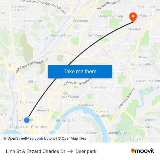 Linn St & Ezzard Charles Dr to Deer park map