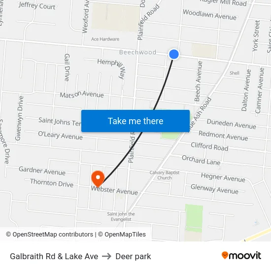 Galbraith Rd & Lake Ave to Deer park map