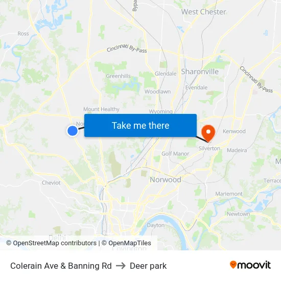 Colerain Ave & Banning Rd to Deer park map