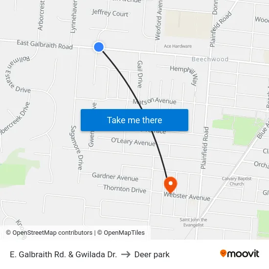 E. Galbraith Rd. & Gwilada Dr. to Deer park map