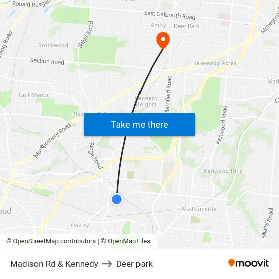 Madison Rd & Kennedy to Deer park map